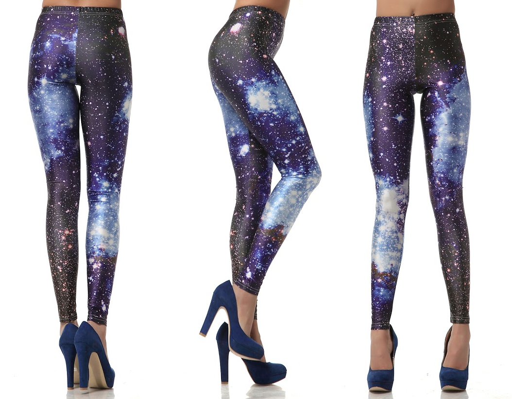 Girls Galaxy Print Top-stitching Wideband Waist Leggings