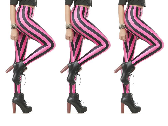 ENVY BODY SHOP Striped tights, Black/Hot Pink at  Women's Clothing  store