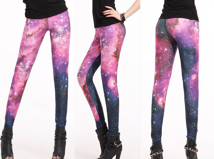 Girls Galaxy Print Top-stitching Wideband Waist Leggings